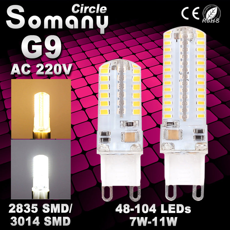 Mini G9 LED Bulb AC 220V 7W 9W 10W 11W 48-104 LEDs 360 Degrees Silicone Body Spotlight G9 Chandelier Light Replace Halogen Lamp