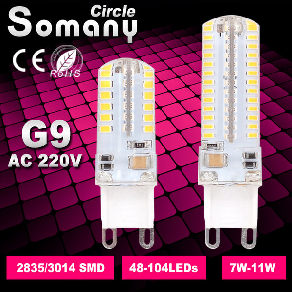 Mini G9 LED Bulb AC 220V 7W 9W 10W 11W 48-104 LEDs 360 Degrees Silicone Body Spotlight G9 Chandelier Light Replace Halogen Lamp